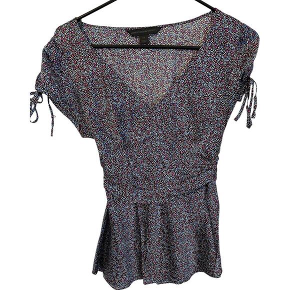 Express Vintage Y2K 2006 Size XS Silk Short Sleeve Babydoll Top Floral Dot - Picture 1 of 9